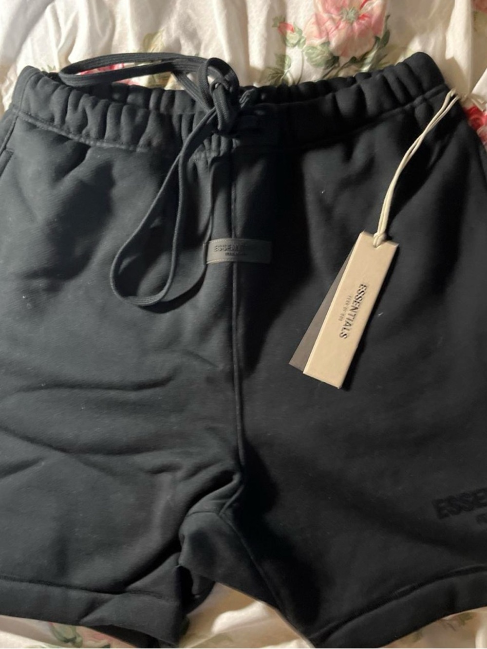 Essentials Black Elastic Waist Shorts with Branded Tag